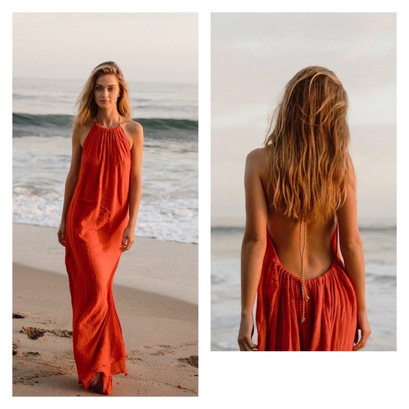 New! Grecian Margarita Open Back Halter Maxi Dress with Side Slits in Pink - Picture 11 of 15